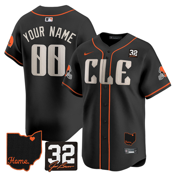 Men's Cleveland Browns ACTIVE PLAYER Custom Black 2025 Jim Brown Memorial & Home Patch Vapor Limited Stitched Jersey